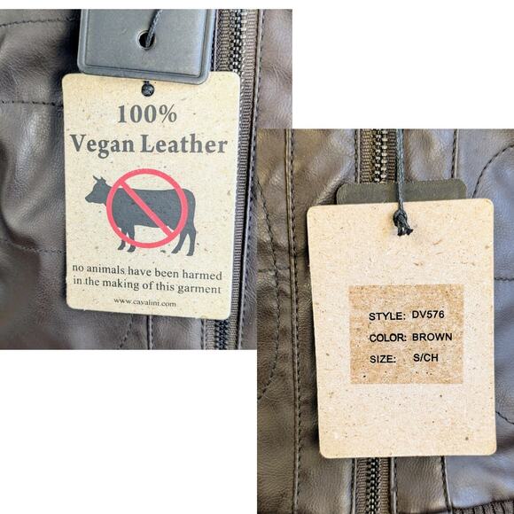 NEW Ci Sono by Cavalini Brown Vegan Faux Leather Cropped Vest Collar Size Small - Picture 11 of 12